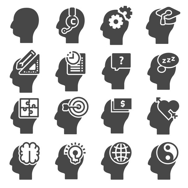 Icons set of human mind process, people thinking, brain, mental health. - ベクター画像