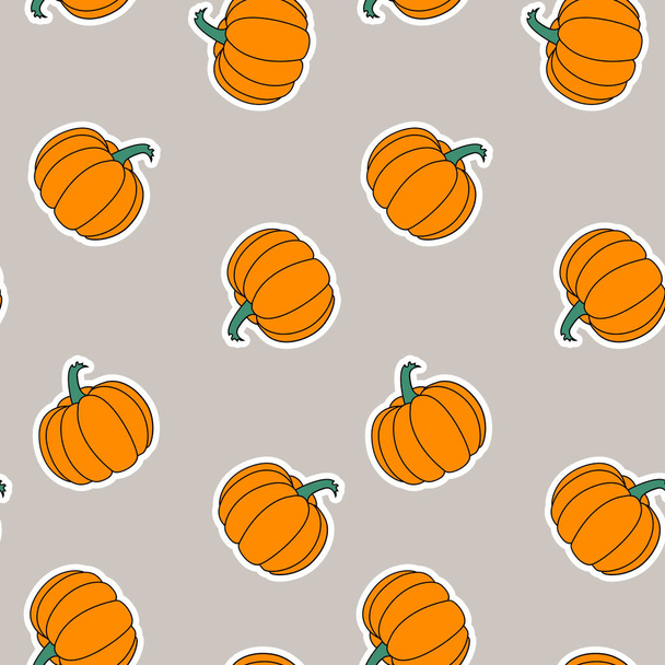 Orange Stickers Pumpkins Vector Seamless Pattern on Beige Background. Pattern in Swatch - Vektor, obrázek