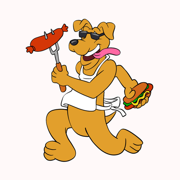 Il cane tiene in mano un hot dog
  - Vettoriali, immagini