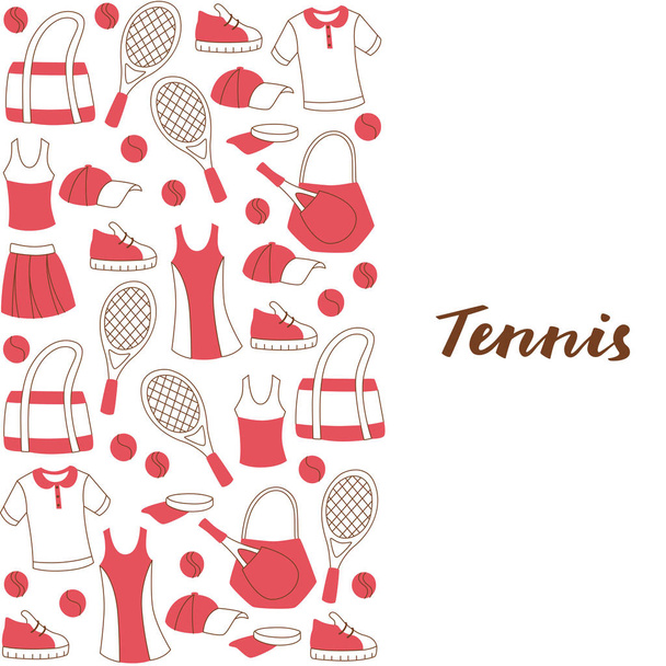 Set of Hand Hukkuminen Tennis Kohteet: Urheiluvaatteet, Racquet ja Ball
. - Vektori, kuva