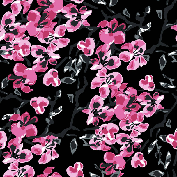 Elegant seamless pattern with sakura flowers, design elements. Floral  pattern for invitations, cards, print, gift wrap, manufacturing, textile, fabric, wallpapers - Vector, Image