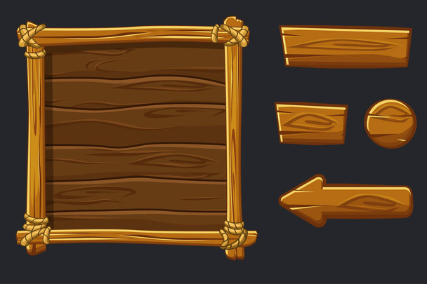 Set Cartoon wood assets, Interface and buttons For Ui Game - Vector, afbeelding