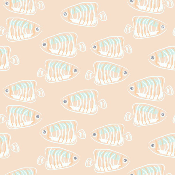 Pescado beige pasteles suaves patrón acuático sin costura
. - Vector, Imagen