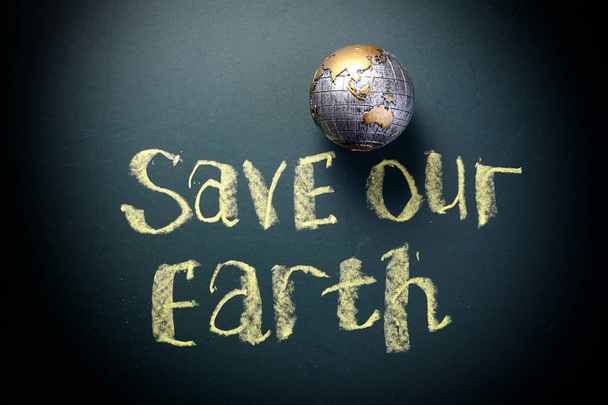save the earth concept on blackboard - Fotoğraf, Görsel