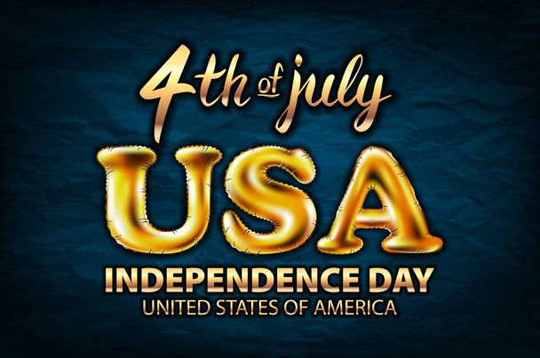 4 july USA independence day gold balloon vector golden art - Vetor, Imagem