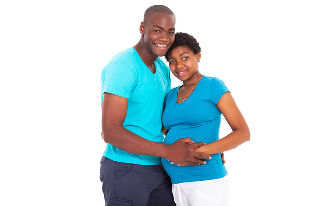 pregnant african american woman and husband isolated on white - Valokuva, kuva
