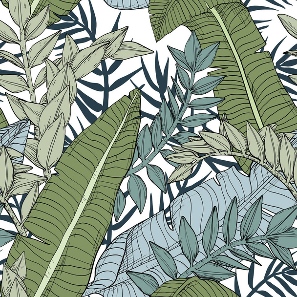 Floral jungle seamless leaves pattern with tropical plants - Vektor, kép