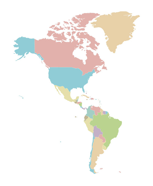 Ilustración vectorial de Mapa de América en blanco político aislado sobre fondo blanco. Capas editables y claramente etiquetadas
. - Vector, Imagen