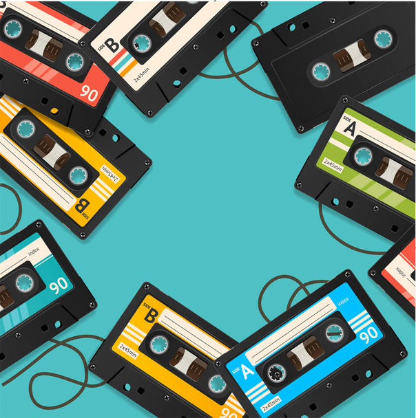 Audio Cassette Tape Background Card. Vector - Vecteur, image