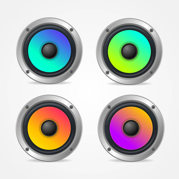 Realistic Detailed 3d Colorful Audio Speaker Set. Vector - Vector, Image