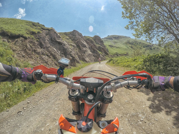 Extreme Offroad Journey trip with dirtbike in the mountain firts view speed and navigation in village and offroad in Georgia - 写真・画像