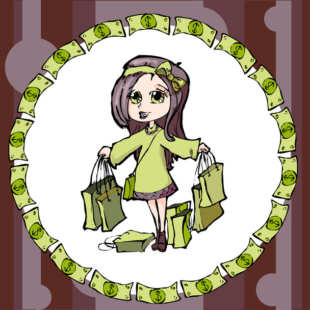 Shopping pretty girl - vector illustration - Vector, Image