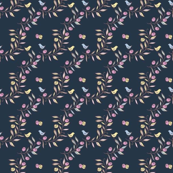 Винтажный цветочный бесшовный фон с птицами
 - Вектор,изображение