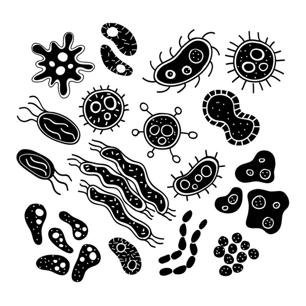 Şirin elle çizilmiş bakteri ve virüs Tema Doodles - Vektör, Görsel