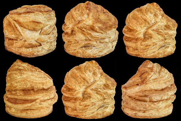 High Resolution Six Freshly Baked Sesame Cheese Puff Pastry Buns Isolated on Black Background - Photo, Image