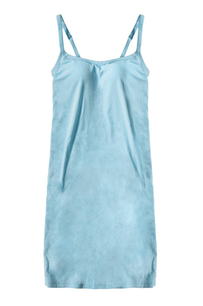 Blue silk form fitting mini dress on white background - Fotó, kép