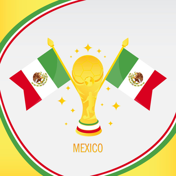 Mexico Gold Football Trophy / Cup and Flag - Vector, Image