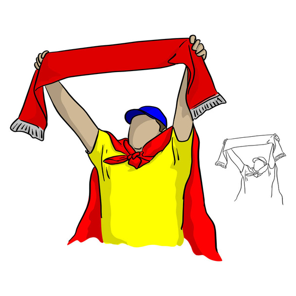grasso tifoso di calcio maschile in possesso di una sciarpa rossa e tifo vettore illustrazione schizzo mano scarabocchio disegnato con linee nere isolate su sfondo bianco
 - Vettoriali, immagini