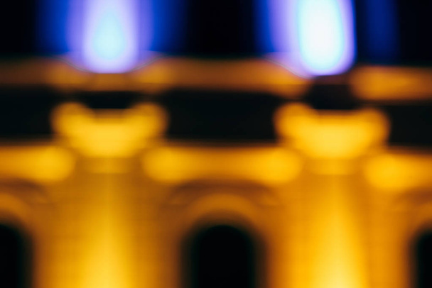 close up view of blurred city building at night - Fotoğraf, Görsel
