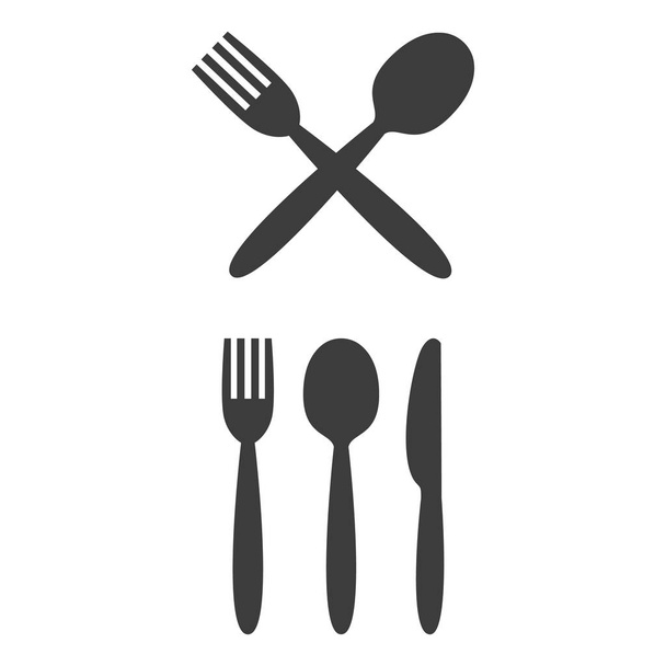 Mes, vork en lepel op witte achtergrond. Vectorillustratie - Vector, afbeelding
