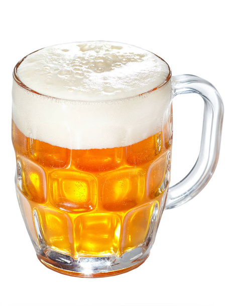 Glass mug with beer isolated on white background. One liter of fresh oktoberfest beer on white background. - Фото, зображення
