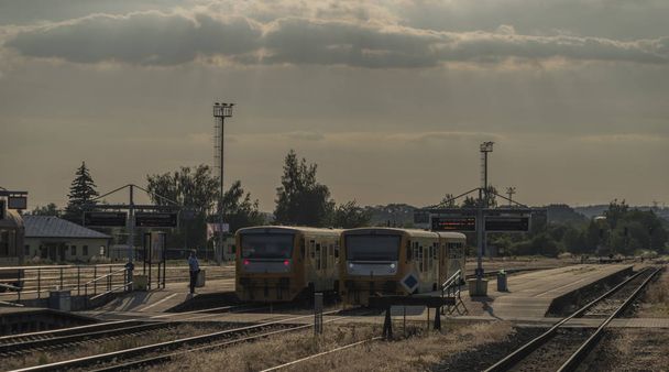 Trains in Turnov station in summer hot evening - Photo, Image