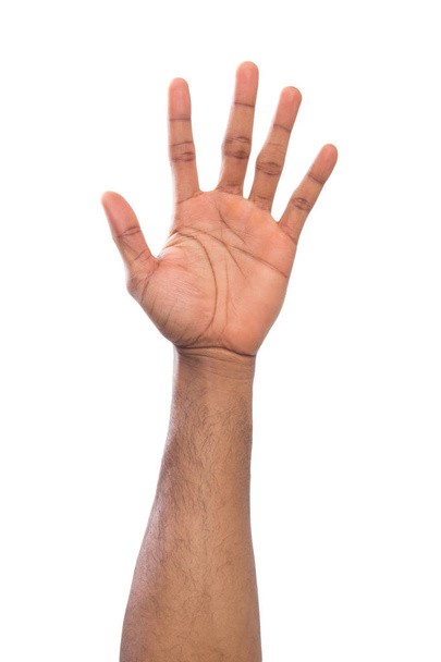 Černé otevřené dlaně pozdrav nebo počítání, izolované na bílém - Fotografie, Obrázek