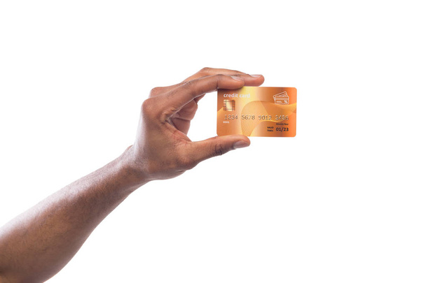 Közeli kép a férfi kezében műanyag kártya - Fotó, kép