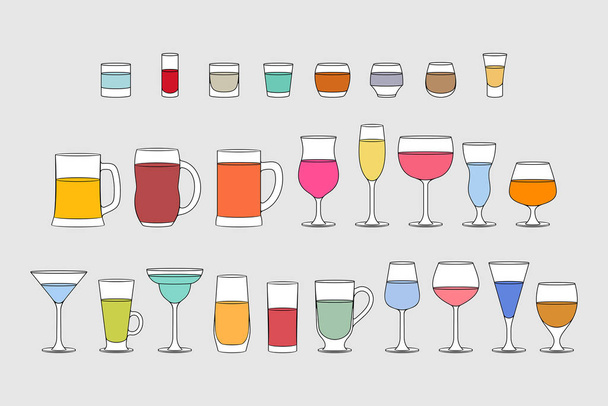 Набор бокалов алкогольных напитков. стиль линии. изолированные на сером фоне
  - Вектор,изображение