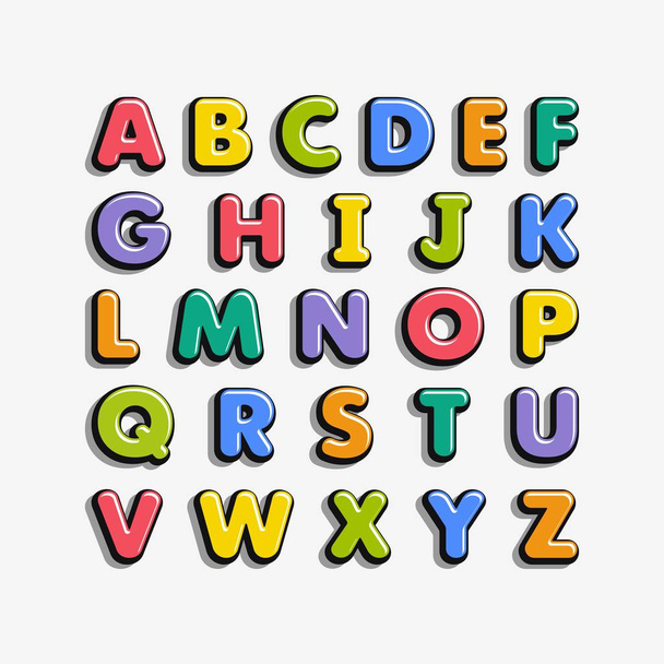 Alphabet pour les enfants dans le style dessin animé. Fonte pour enfants avec des lettres colorées. Illustration vectorielle
. - Vecteur, image