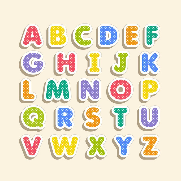 Alphabet for kids in the cartoon style. Children's font with colorful letters. Vector illustration. - Vettoriali, immagini