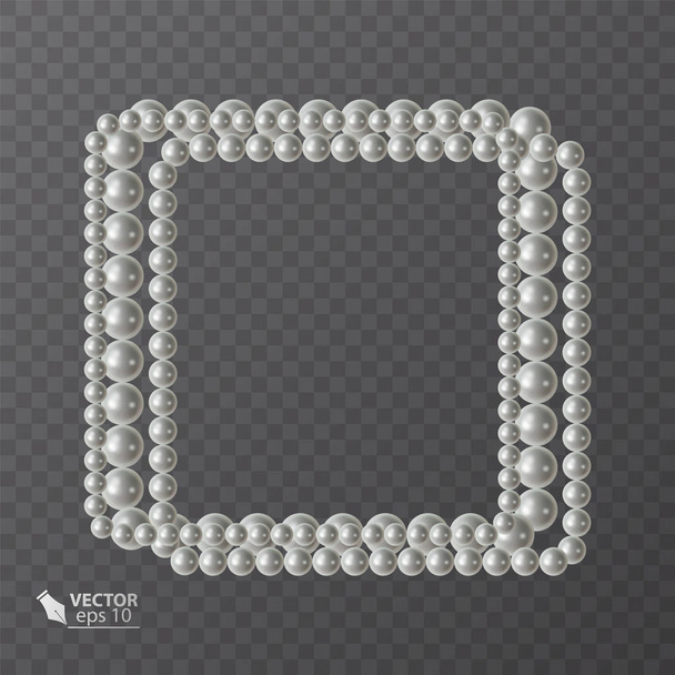 Vierkante frame van realistische parels, decoratie voor uw ansichtkaart, bruiloft uitnodigingen - Vector, afbeelding