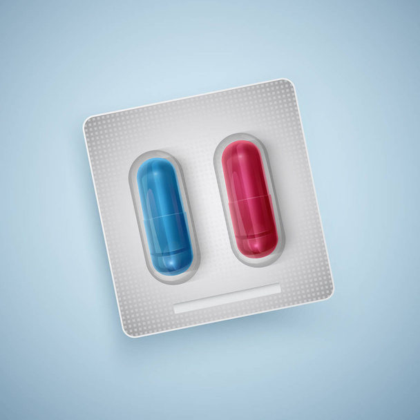 Капсулы и таблетки в новых блистерных упаковках, медицинские препараты, реалистичный вектор
 - Вектор,изображение