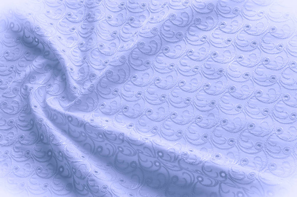 Textura fundo de tecido. Pano com círculos perfurados. Textura de tecido, close up fundo de textura azul Textura de tecido em cores pastel
. - Foto, Imagem