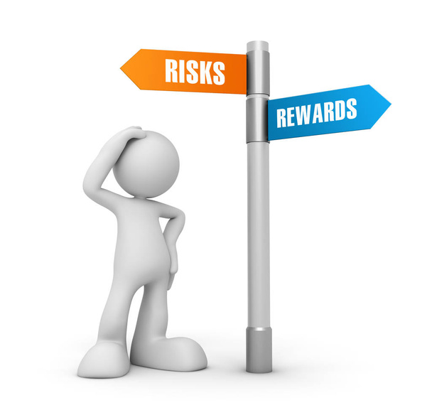 risico's beloningen concept 3d illustratie geïsoleerd op witte achtergrond - Foto, afbeelding