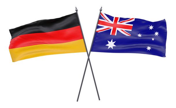 Germany and Australia, two crossed flags isolated on white background. 3d image - Valokuva, kuva
