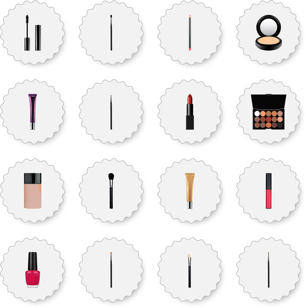 Set di simboli realistici con vernice per il viso, mascara, crema e altre icone per il design del logo della tua app mobile web
. - Vettoriali, immagini