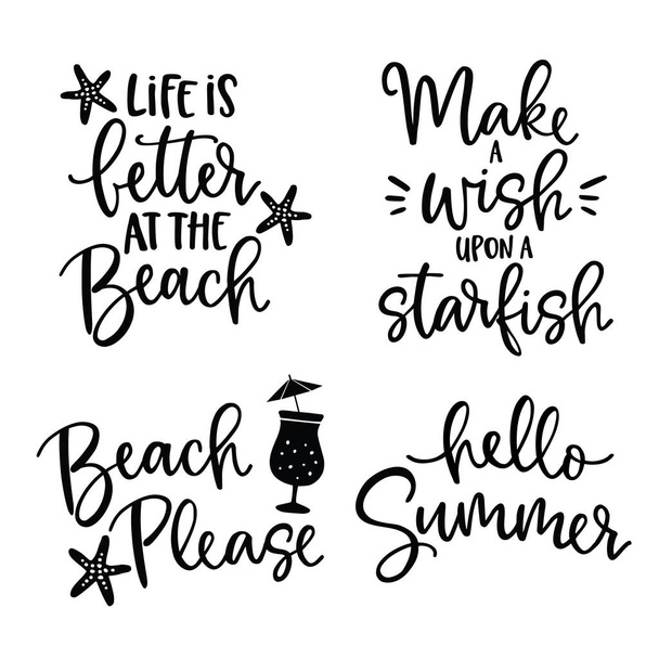 Set of hand drawn lettering quotes card .Vector hand drawn motivational and inspirational quotes. Calligraphy poster. Vacation, summer and beach concept. - Vecteur, image