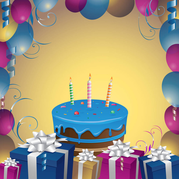 Hermoso pastel y regalos cumpleaños fondo vector ilustración clip arte
 - Vector, Imagen