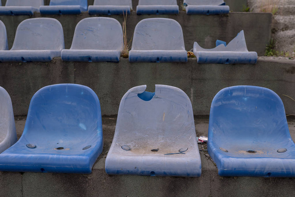 Vintage Stadium Chairs old time not used with dust blue color - Φωτογραφία, εικόνα