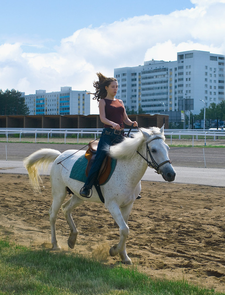 Girl astride a horse - Fotoğraf, Görsel