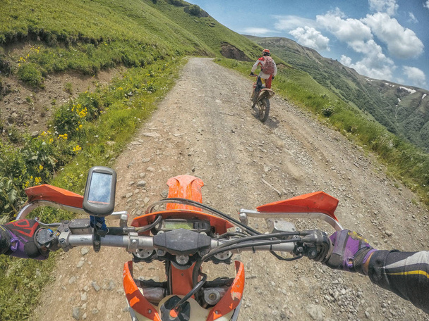 Mountain dirt Bike Enduro journey in high Caucasus mountains - Valokuva, kuva