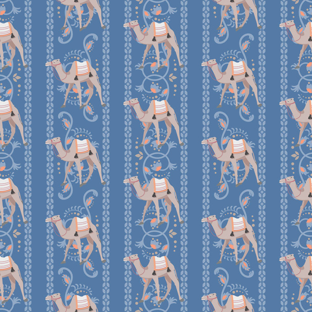 Vector seamless pattern with camels and oriental decorative motifs. - Vettoriali, immagini