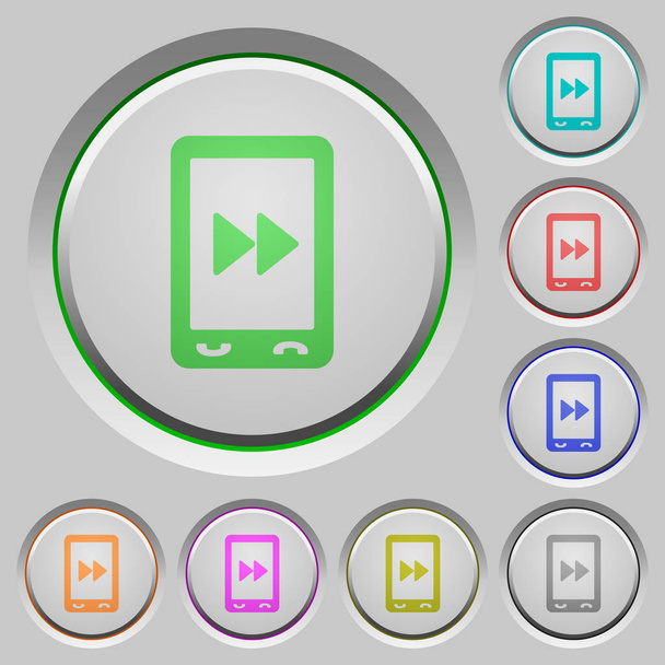 Mobiele media vooruitspoelen kleur pictogrammen op verzonken drukknoppen - Vector, afbeelding