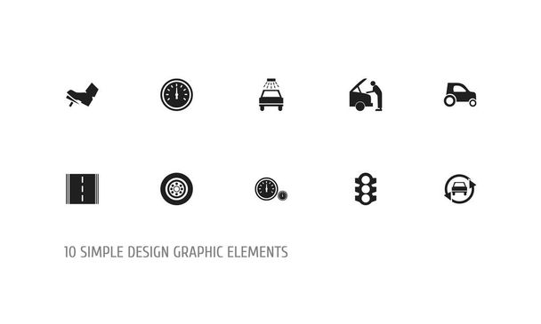 Készlet 10 szerkeszthető közlekedési ikonok. Magában foglalja a szimbólumok, mint a road, a gázpedált, autó fürdik és így tovább. Lehet használni a web, mobil, Ui és infographic design. - Vektor, kép