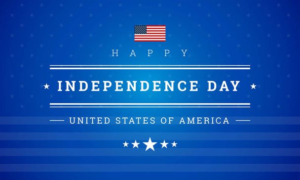 Den nezávislosti Usa blahopřání - šťastný den nezávislosti text modré pozadí s vlajkou Spojených států. 4. července oslava dne nezávislosti Usa vektorové ilustrace - Vektor, obrázek