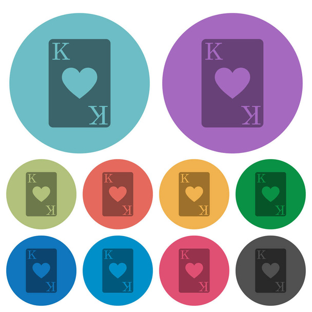 Rey de corazones tarjeta de iconos planos más oscuros sobre fondo redondo de color
 - Vector, Imagen