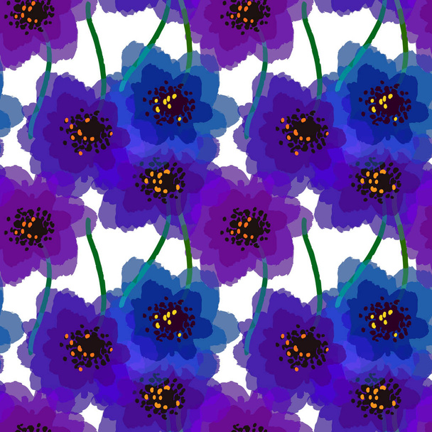 Vektornahtloses Muster mit handgezeichneten Wildblumen, farbenfrohen botanischen Illustrationen, floralen Elementen, handgezeichnetem wiederholtem Hintergrund. Künstlerische Kulisse. - Vektor, Bild