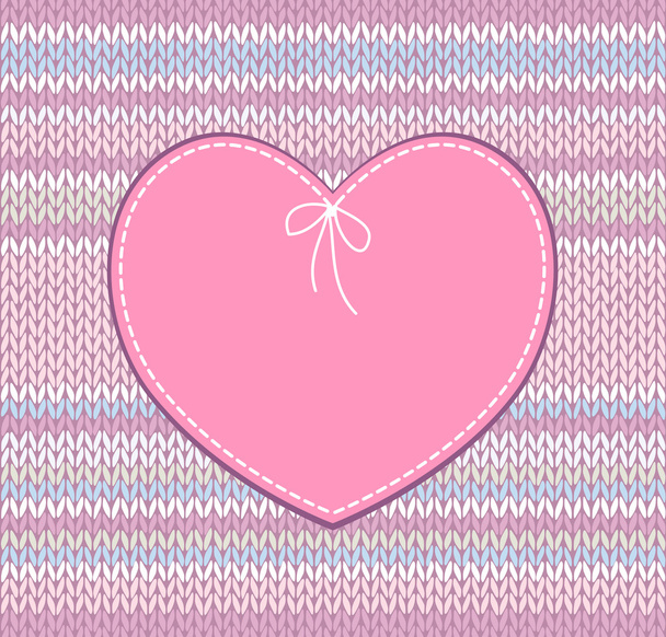 Vintage Card. Heart Shape Design with Knitted Pattern - Vetor, Imagem