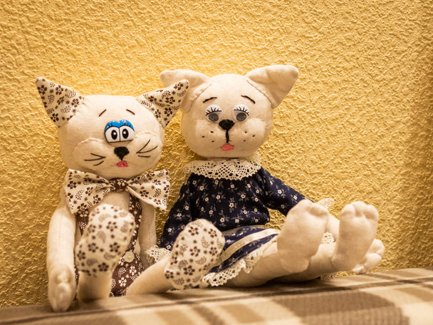 М'які іграшки Два коти, чоловічий і жіночий
. - Фото, зображення